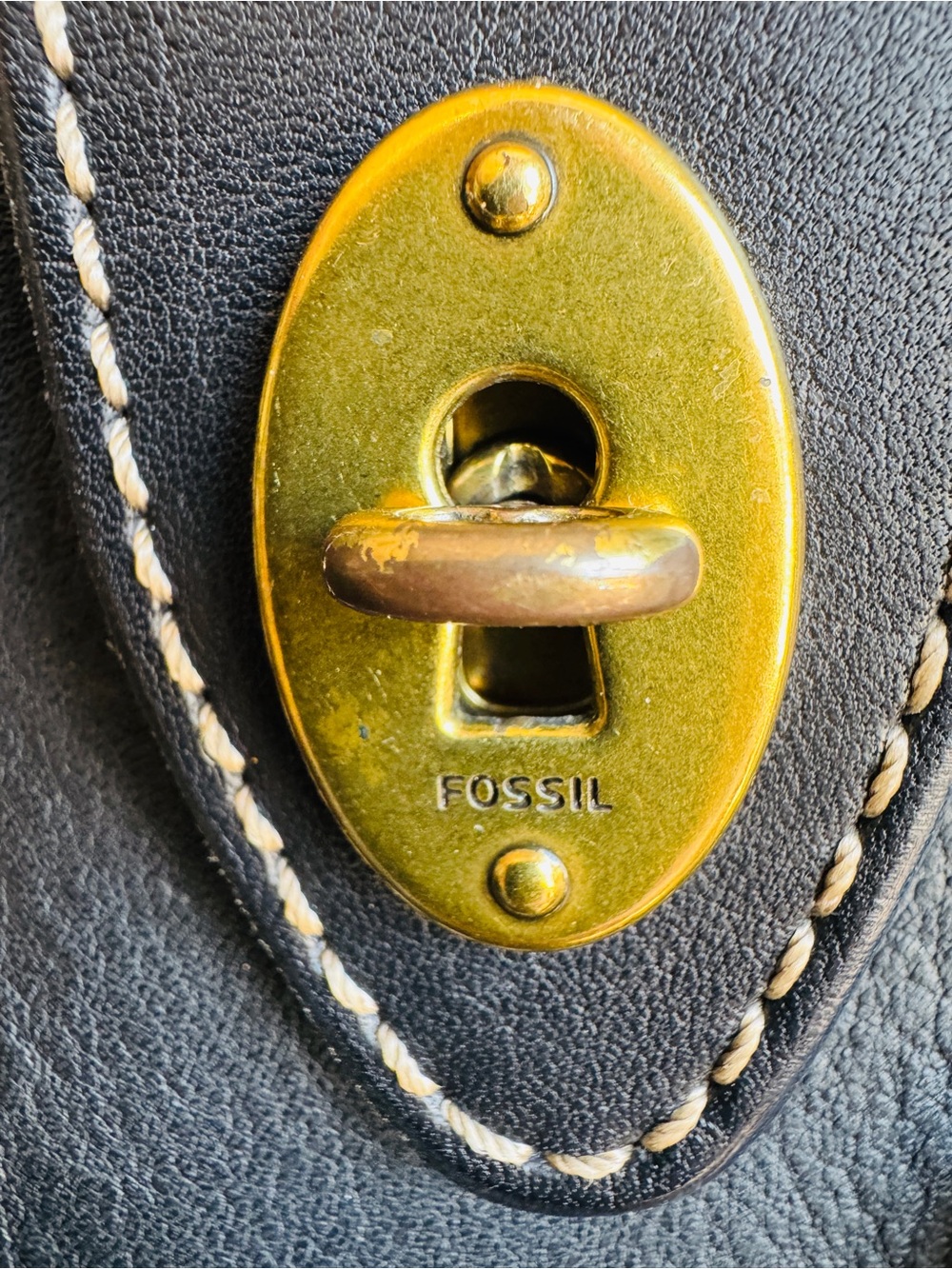 Rare Heritage Collection Vintage Fossil Black Leather Turn Lock Satchel w/ Key 🖤 - Picture 9 of 15